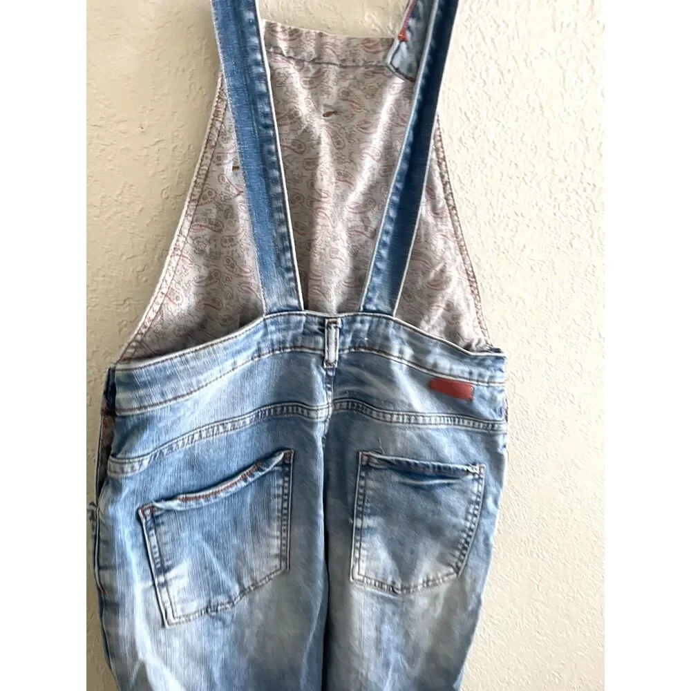 Zara Denim Distressed Bib Overall Girls Sz 13/14 Boho Vintage Jean Frayed Cotton